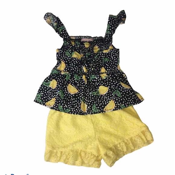 Lemons Ruffled Tank Top Yellow Shorts Set Sz 12M